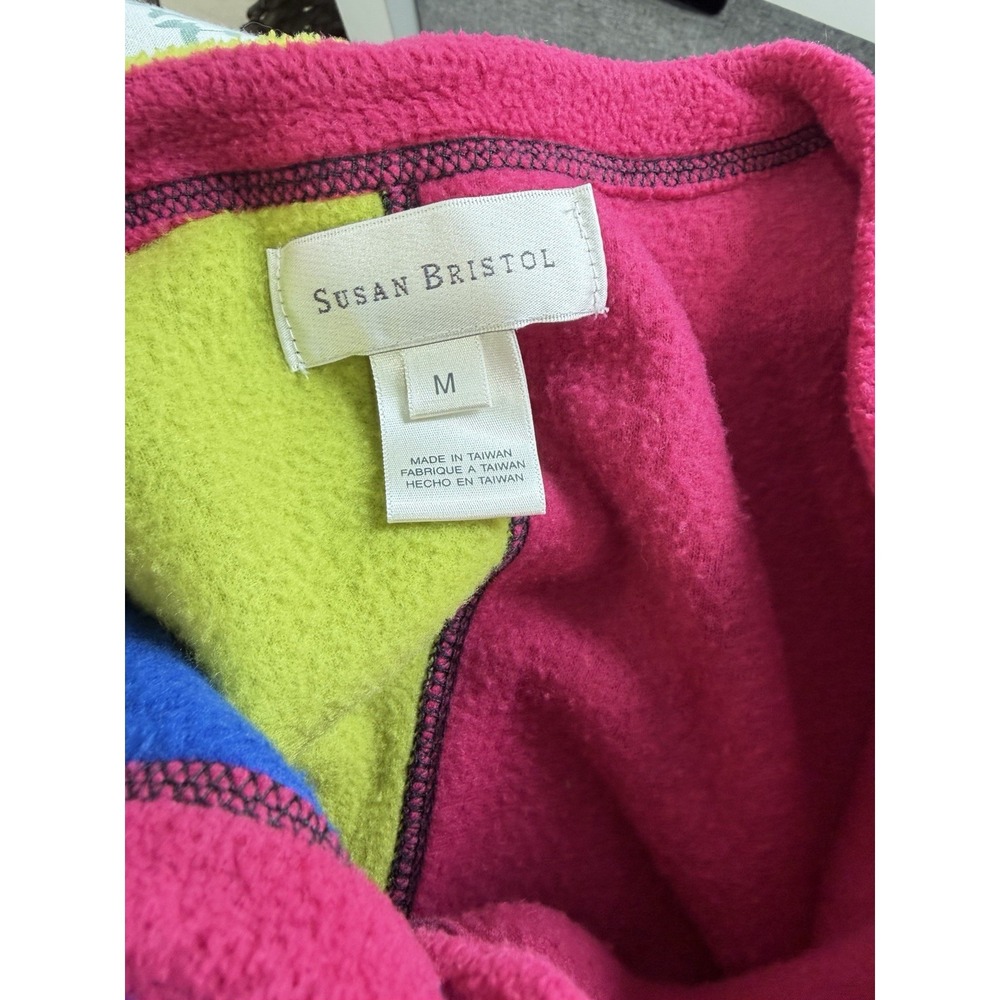 Susan Bristol Cardigan Womens Medium Patchwork Fleece Button Front Cozy Cottage - Picture 5 of 8